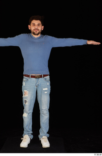 Hamza blue jeans blue sweatshirt dressed standing t poses white…